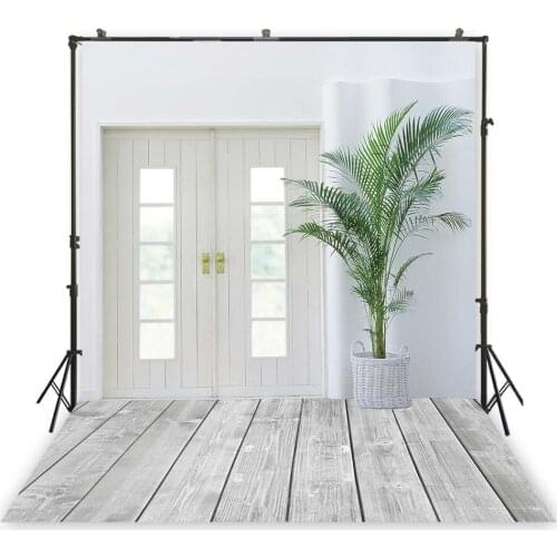 White Home Door Background Big Bonsai Parquet Wood Interior Backdrop Photocall Studio Photo Shoot Portrait Wallpaper Photography