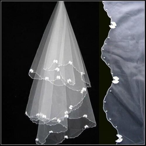 Cheap White Bridal Veil With Comb Simple Flower Beaded Bridal Veil Velos de Noiva Two-Layer Veil Wedding Veil Short Wedding Veil