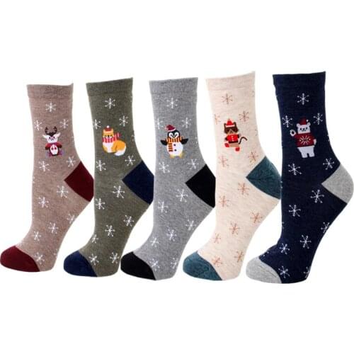 Cheap new years socks warm 5 pairs/pack penguin deer bear christmas cotton sock ladies and womans cartoon party sock