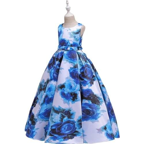 4-14Vintage Kid Rose Pattern Costume Dresses For Girl Children Flower Prom Princess Petal Dress Girl Elegant Party Wedding Dress