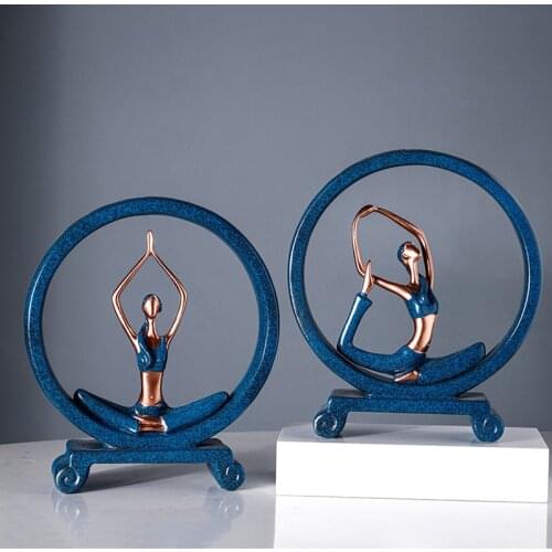 European Blue Yoga Ornaments Resin Girl Figurines Luxury Characters Crafts Living Room Bedroom Decoration Home Decorations Gifts