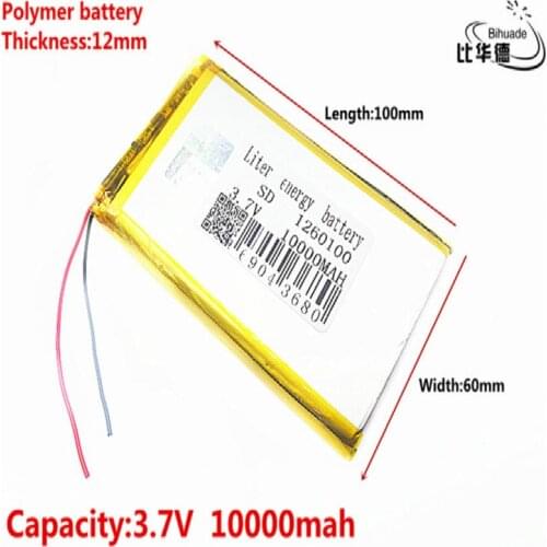 Good Qulity 3.7V,10000mAH 1260100 Polymer lithium ion / Li-ion battery for tablet pc BANK,GPS,mp3,mp4