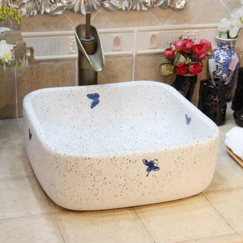 Art basin round painted ceramic sinks bathroom ceramic counter top sink wash basin bathroom sinks square