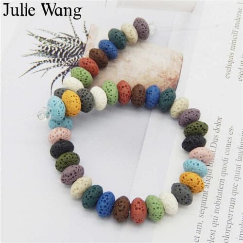 Julie Wang 8mm Natural Lava Beads Mixed Colors Volcanic Stone Spacer Beads Bracelet Necklace Jewelry Making Accessory