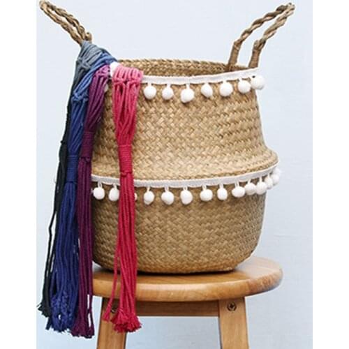 Small Ball Macrame Woven Seagrass Belly Basket Home Organization Decoration for Laundry Picnic Grocery Toy Flower Pots Basket