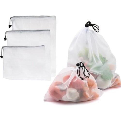 Reusable Mesh Produce Bags Washable Eco-Friendly See Through Lightweight Net Zero Bulk Bag For Fruit Vegetable Shopping Storage