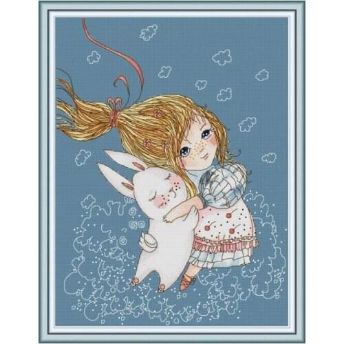 Girl and Rabbit Painting Counted Cross Stitch Kits DIY Needlework Embroidery Kit Aida 14ct 11ct Printed Canvas DMC Floss Crafts