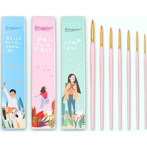 New 7 Watercolor Nylon Brush Set Round Head Pointed Hook Line Pen Gouache Beginner Professional Painting Art Supplies