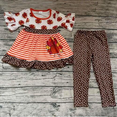 Newest Fashion Toddler Baby Girl Clothes Turkey Print Tops Polka Dot Pants 2Pcs Thanksgiving Outfits Fall Boutique Kids Clothing