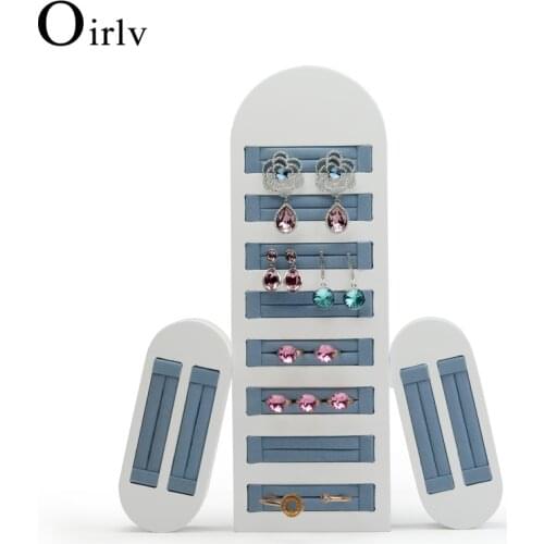 Oirlv Sky Blue Microfiber Grooved Bracelet Holder Series 8-Digit Solid Wood Jewelry Display Stand Jewelry Organizer Bracket