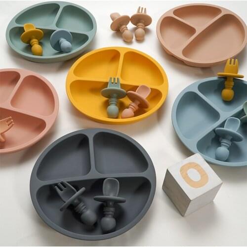 Baby Shower Gifts Childrens Tableware Newborn Feeding Solid Color Dishes Plates Food Grade Dining Appliance Training Fork Spoon