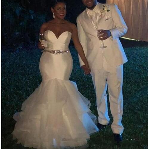 Stunning Sweetheart Beaded Mermaid Wedding Dresses Court Train Ruffles African Bridal Dresses