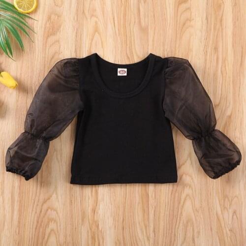 Pudcoco Toddler Baby Girl Clothes Long Lace Puff Sleeve Tops Solid Color T-Shirt Blouse Clothes Newest Fashion