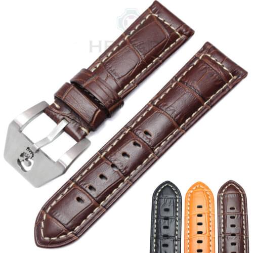 Wholesale 10pcs/Set Watchbands 22mm 24mm Genuine Leather Women Wen Watch Band Strap Skull Hollow Buckle Panerai Accessories