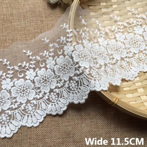 11.5CM Wide Luxury White Voile Lace Flowers Fabric Cotton Embroidered Ribbon Wedding Dress Headveil Apparel DIY Sewing Supplies