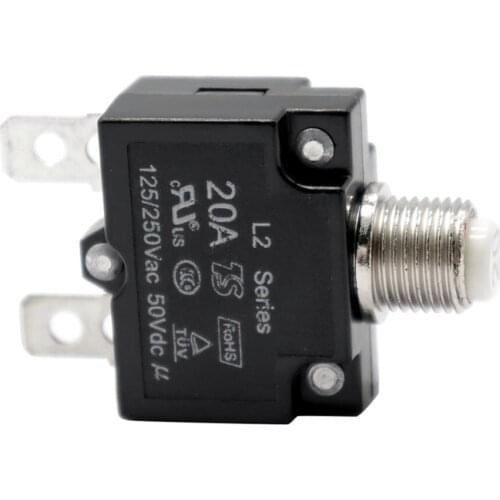12V-24V Push Button Resettable Circuit Breaker with 2 Quick Terminals 20AMP High Sensitivity Overload Protection