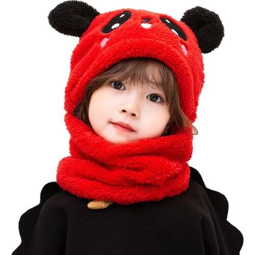 Baby Cute Hat Scarf Suit Plush Hood Panda Rabbit Warm Autumn Winter Lamb Wool Kids Hat&Scarf Set Cotton Girl Boy Children Gift