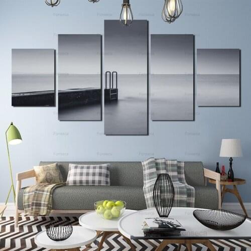 Modern Home Decoration Print Poster Wall Art 5 Pieces Black White Lake Scenery Canvas Paintings With / No Frame Modular Picture