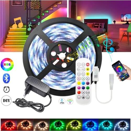 LED Strip Light RGB 5050 2835 Flexible Ribbon Fita Led Light Strip RGB 5M 10M Tape Diode DC12V+ Remote Control +Adapter For Room