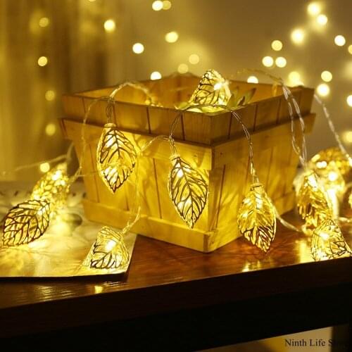 LED Gold Leaf Light String Twinkle Garlands Battery Powered Christmas Lamp Holiday Party Wedding Decorative Fairy Lights