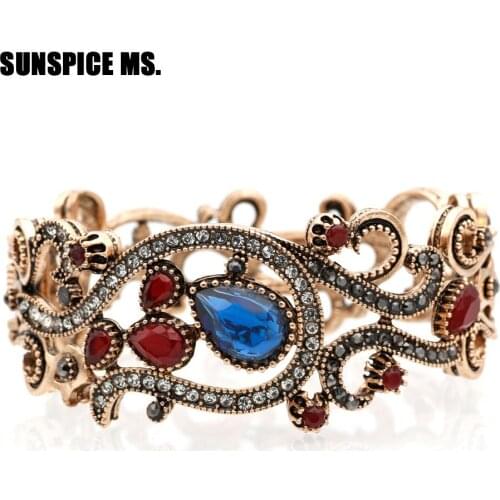 Vintage Trendy Turkish Hollow Flower Sculpture Bracelet Bangle Retro Jewelry Antique Gold Color Pulseira kit Party Accessories