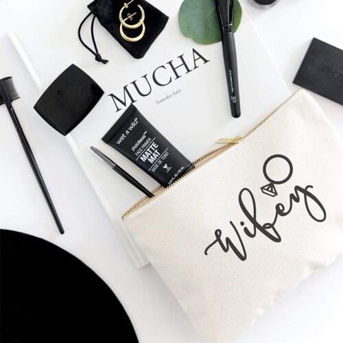 Wifey Cosmetic Makeup Bag Honeymoon travel Wedding Engagement Proposal Bridal Shower Bride to be Gift Valentines Day decoration