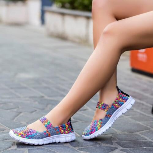Women Breathable Woven Shoes Walking Sport Shoes Women Sneakers Anti Slip Handmade Weave Light Flats Mother Gift Shoe Big Size