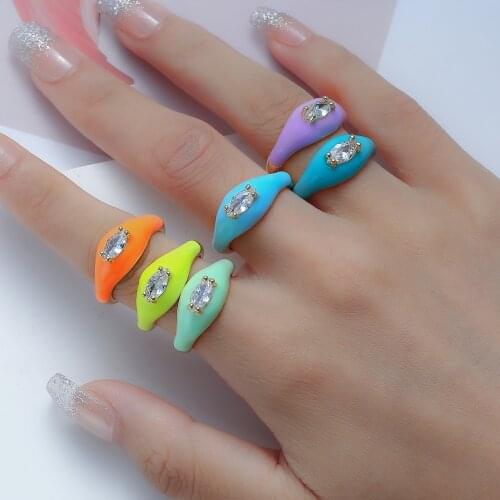 Eye Women Rings Summer Dripping Oil Candy Color Enamel Opening Finger Rings Creative CZ Crystal Rings Fashion Jewelry Wholesale