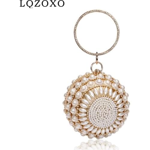 Flower Beading Female Retro Handbags Laides Ball Design Party Small Clutches Rhinestones Pearl Evening Bags