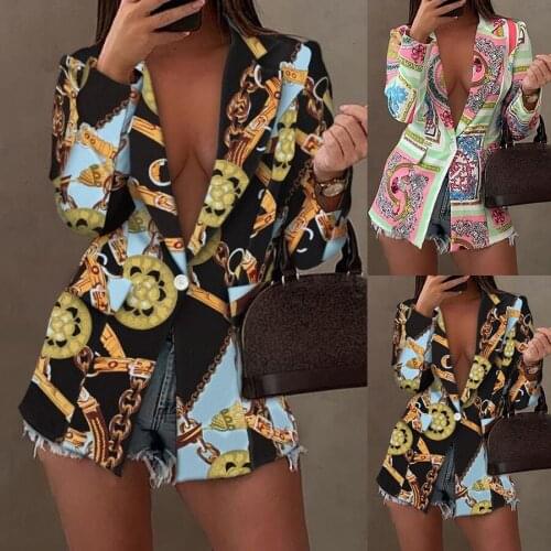 Fashion Trend Women sexy Print Long Sleeves Suit Jacket Elegant Fall Winter Office Lady Cardigan Coat Casual Streetwear