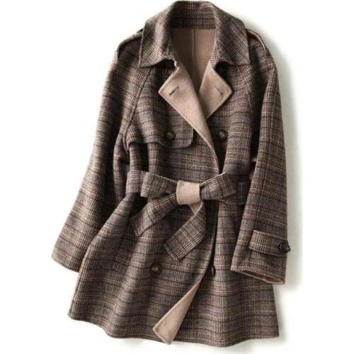 2021 Spring Autumn New Large Size 4XL Outerwear Plaid Woolen Coat Fashion Mid-Length Double-Breasted Coats Women Woolen Jacket