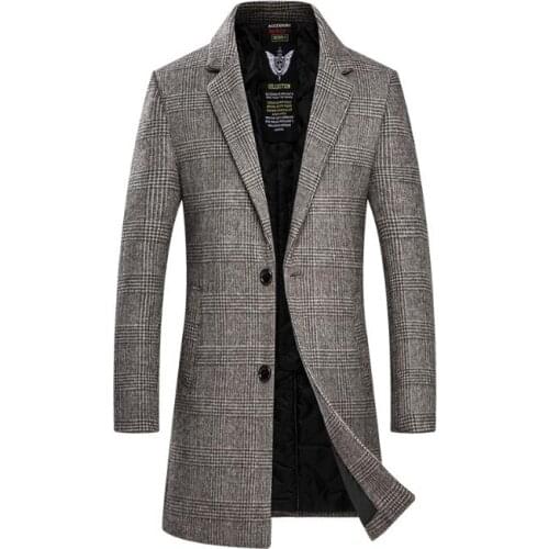 Winter Men woolen Overcoat Mens Slim Dust Coat New Mens plaid Trench wool coats Male Outerwear Greatcoat Overcoats 4XL Tops