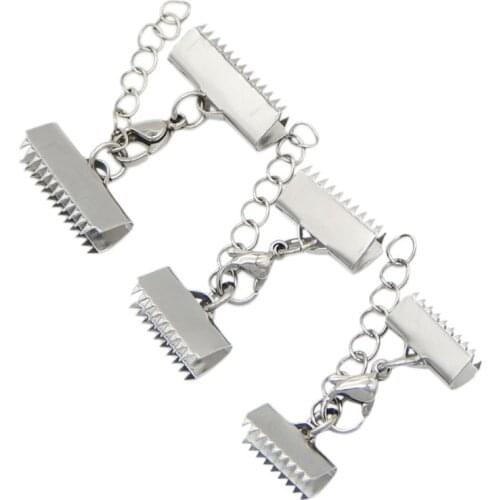 10pcs/lot Stainless Steel Silver Textured End Caps Crimp Bead Clasps Fit Flat Leather Cord DIY Bracelet Necklace Jewelry Making