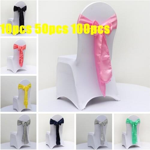 100pcs Lot Satin Chair Sash Party Chair Band Chair Knot Cover Decoration Chairs Bow For Chair Decoration Banquet