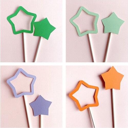 2pcs Candy Color Birthday Cake Topper Decorating Picks Kids Wedding Party Decorations Baby Shower Favors Star Cupcake Toppers