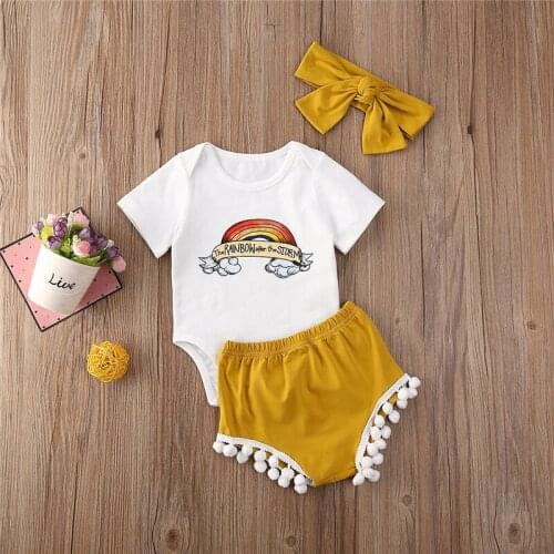 2020 Baby Girl Clothes Casual Short Sleeve Baby Romper+Shorts+Headband Infant Clothing Outfit Summer Newborn Clothes