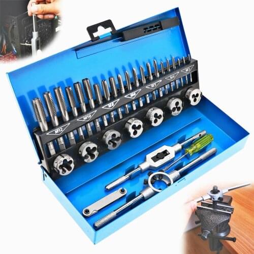 32Pcs M3-M12 Metric Tap and Die Set Mechanic Die Tap Wrench Screw Pitch Gauge
