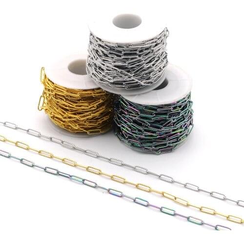 10 Meters 100% Stainless Steel 4x12mm Circle D Rolo Textured DIY Jewelry Chain Wholesale Earring Finding For Bracelet Making