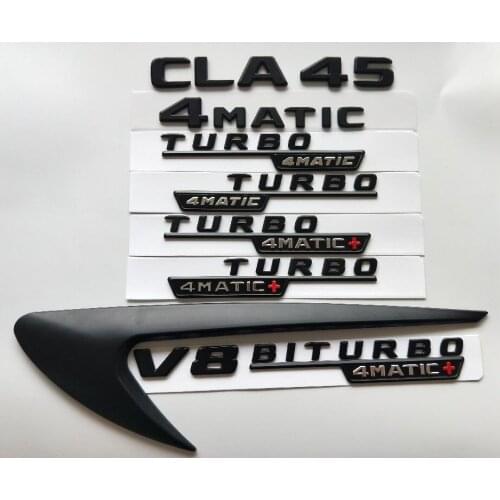 Black Letters CLA45 V8 BITURBO TURBO 4MATIC+ Fender Trunk Tailgate Emblem Emblems Badges Badge for Mercedes Benz AMG C117 X117
