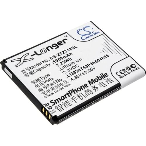 CS 1900mAh / 7.22Wh battery for ZTE Jasper, Jasper Lte, Z718, Z718TL Li3820T43P3h604655