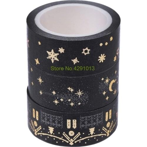 Black Moon Stars Paper Sticky Adhesive Sticker Decorative Washi Tape 1.5cm x 5m Drop Shipping Support