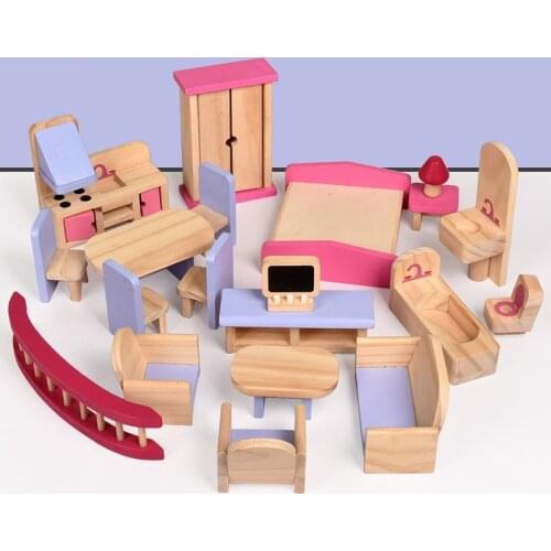 Wooden Miniature Furniture for dolls house dollhouse Furniture sets Educational house Play toys Children girls Christmas gifts