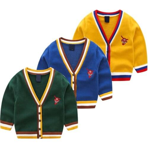 Cartoon embroidered striped cardigan cotton new fall 2019 childrens jacket cardigan