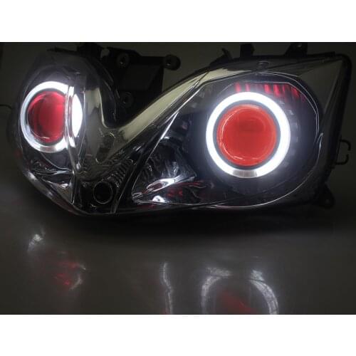 Motorcycle Headlight Assembly HID Projector Head Lamp For Honda 01-07 CBR 600 F4i LED DRL White Angel Eyes Red Demon Eyes Lamp