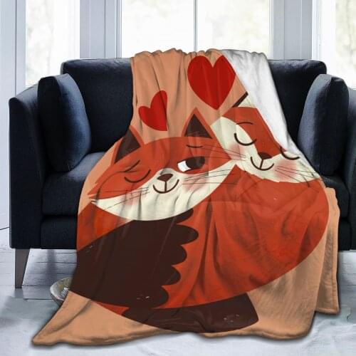 Flannel Blanket Foxes Couplec Ultra-Soft Micro Fleece Blanket for Bathrobe Sofa Bed Travel Home Winter Spring Fall