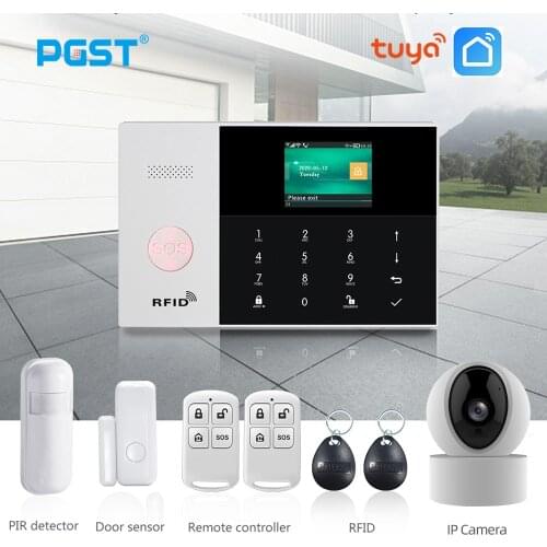PGST PG105 TUYA GSM Alarm System with WiFi IP Camera Smoke Detector RFID Home Burglar Security Alarm Smart Home Kit