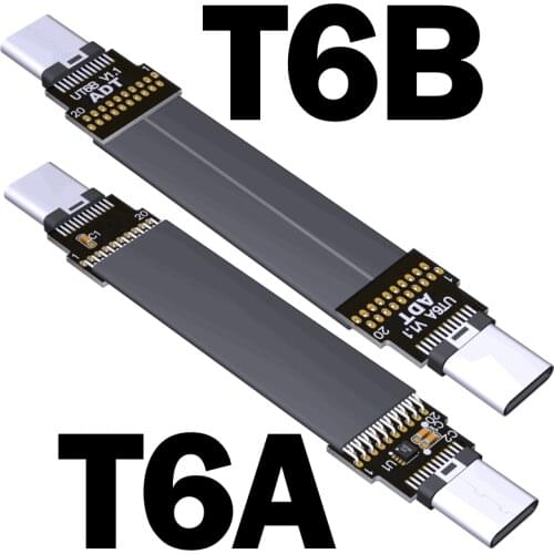 Short Black FFC USB C FPV Flat Slim Thin Ribbon FPC Cable USB 3.2 Type-C 90 Degree to USB-C Gen2x2 20G/bps for sync and Charging