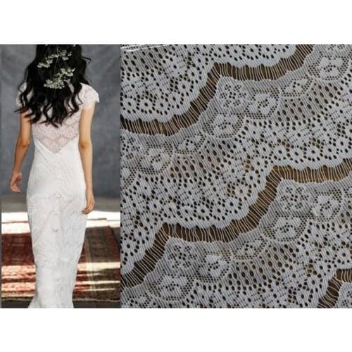 LFY Lace whole sale and retail hot style off white elastic eyelash Chantilly French lace trim for bridal dress 5 yards / lot