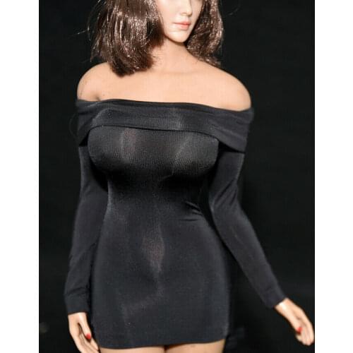 Black 1/6th Ice Silk Off-shoulder Dress Model for 12" Female