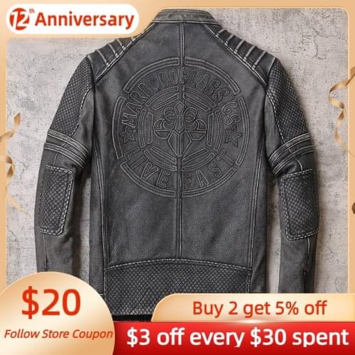 2021 Vintage Black American Motorcycle Style Genuine Leather Jacket Men Plus Size 5XL Real Natural Cowhide Slim Fit Bikers Coat